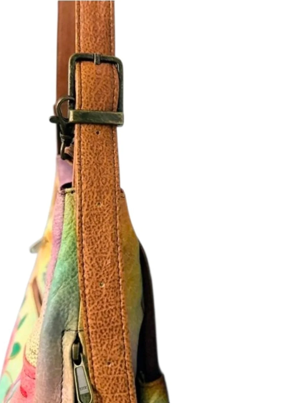 Anuschka Multicolor Butterfly Hobo Shoulder Bag with Brown Strap